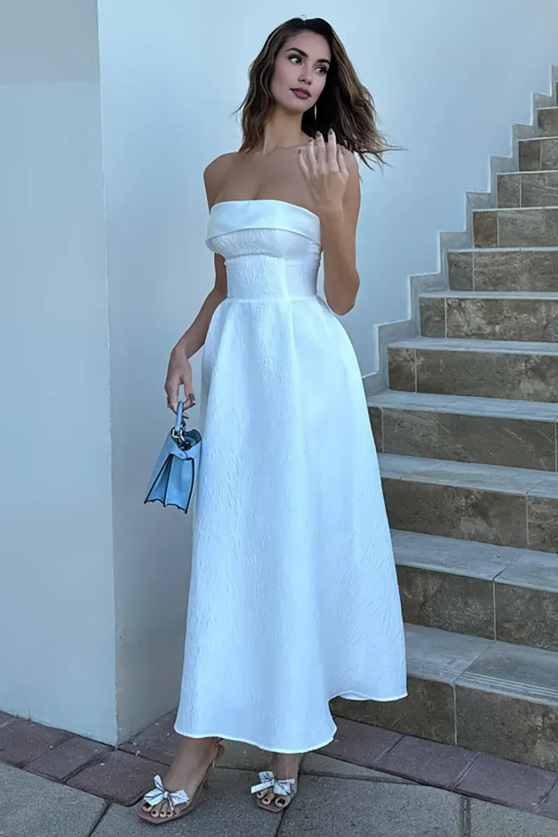 Robe Weitese trapèze bustier taille cintrée, élégante et texturée, robe longue de bal blanche